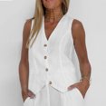 thumbnail image 3 of QATAINLAV Womens Cotton Linen 2 Piece Outfits Casual Sleeveless Button Up Vest and Wide Leg Pants Matching Sets, White, XL, 3 of 4