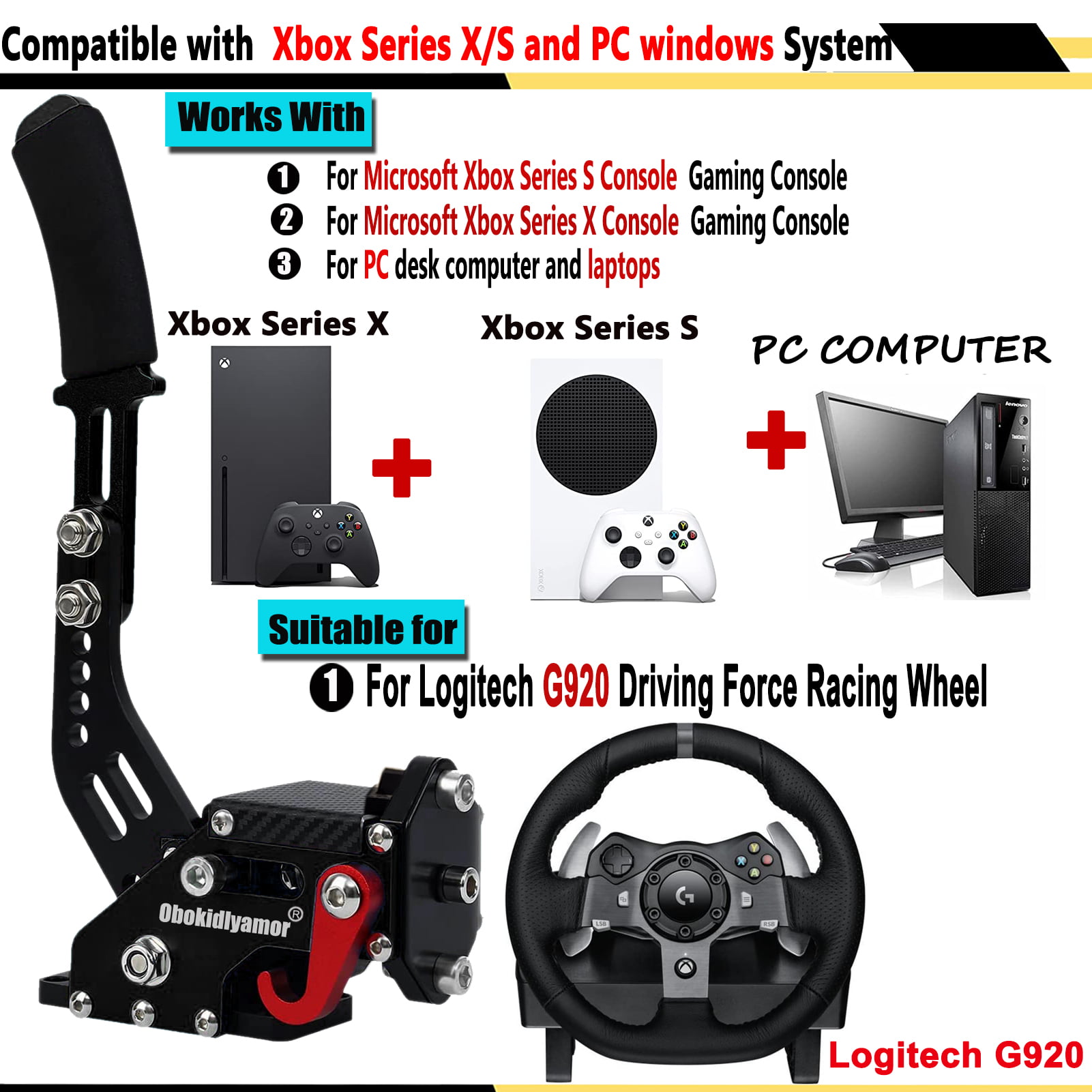 Freno de mano USB 64 Bit 2 en 1 Sim Racing Game Handbrake para Xbox ONE  para Xbox Series SX PC para Logitech G920 negro