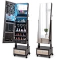 thumbnail image 1 of Giantex Mobile Jewelry Armoire with Full-Length Mirror, Vanity Mirror and 3-Color LED Lights, Brown, 1 of 9