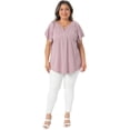 thumbnail image 3 of Women's Plus V Neck Short Sleeve Eyelet Embroidery Casual Blouse 1X Pink, 3 of 6