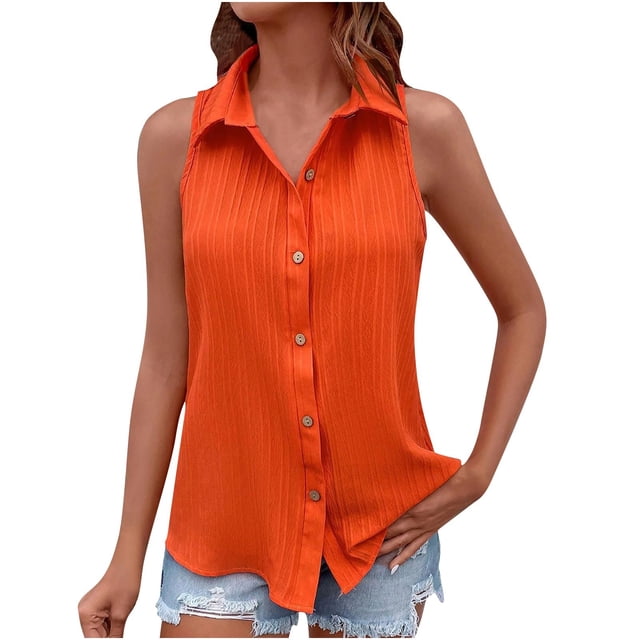 mfyjkho Camisetas Sin Mangas Para Mujer, Camisa Informal De Color Liso Con Solapa Y Sin Mangas Para Mujer Tops Para Mujer Xl