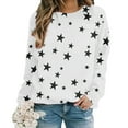 thumbnail image 2 of Women Sweatshirt Fall Casual Y2k Star Graphic Print Crewneck Long Sleeve Tops Lightweight Trendy Loose Fit Pullover Blouses White XXL, 2 of 5
