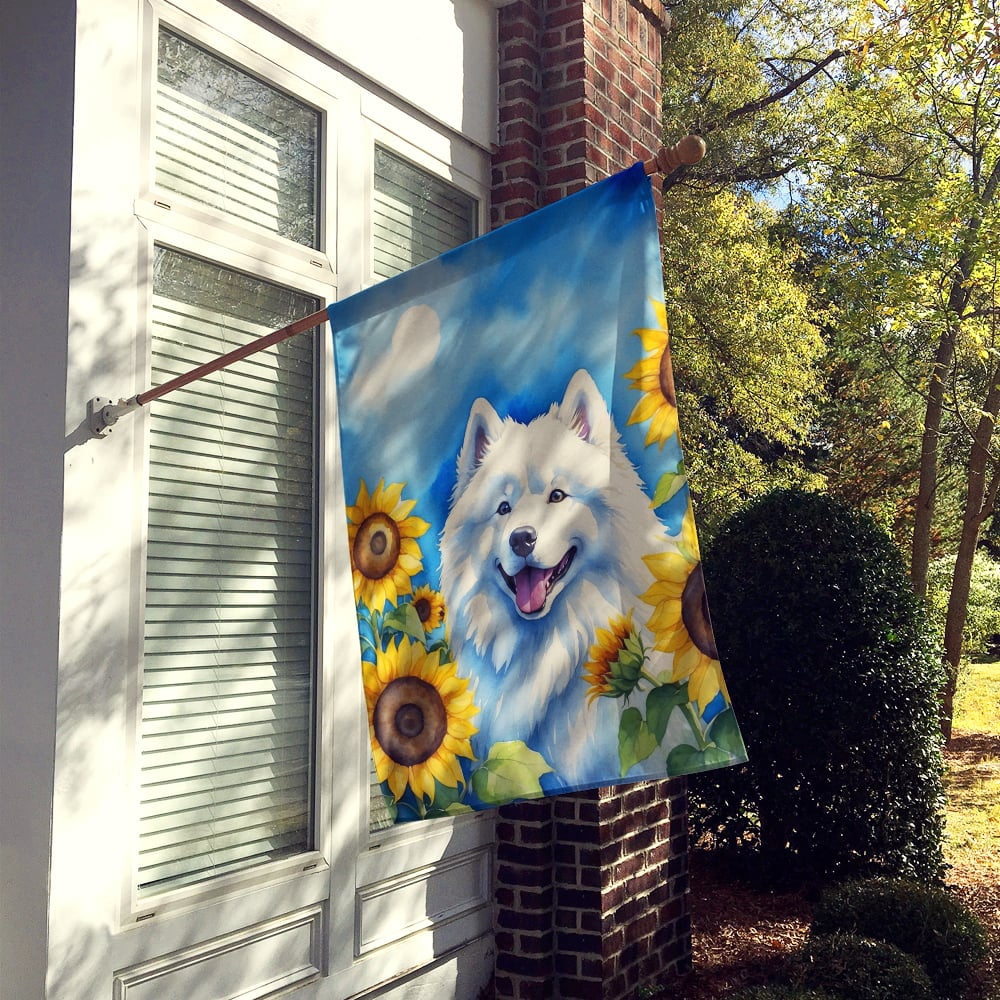 Samoyed in Sunflowers House Flag 28 in x 40 in