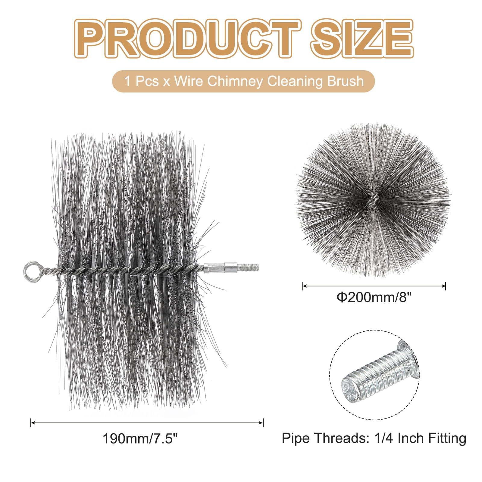 Uxcell 6" Wire Chimney Cleaning Brush, Steel Round Chimney Sweep Brush with 1/4 NPT Fitting for Cleaning Fireplace Burning Stove Tent Dryer Pipes, Silver