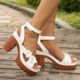 thumbnail image 3 of Rokment Womens Floral Platform Dressy Sandals Boho Beach Casual Open Toe Ankle Strap Chunky Lug Heels Dress Summer Shoes White Size 7.5, 3 of 6