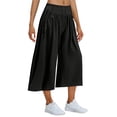 thumbnail image 5 of Women's Loose Wide Leg Track Pants Drawstring Pockets Elastic Waist Capri Hiking Pants with Big Ruched Pockets, 5 of 6