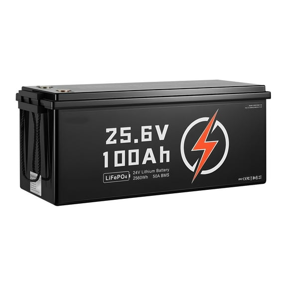 KFFKFF 24V 100Ah LiFePO4 Lithium Battery with Bluetooth, Rechargeable Deep Cycle Battery, Integrated 50A BMS, Low Temperature Protection, Over 4000 Cycles, Max. 2560Wh Capacity, Ideal for RVs