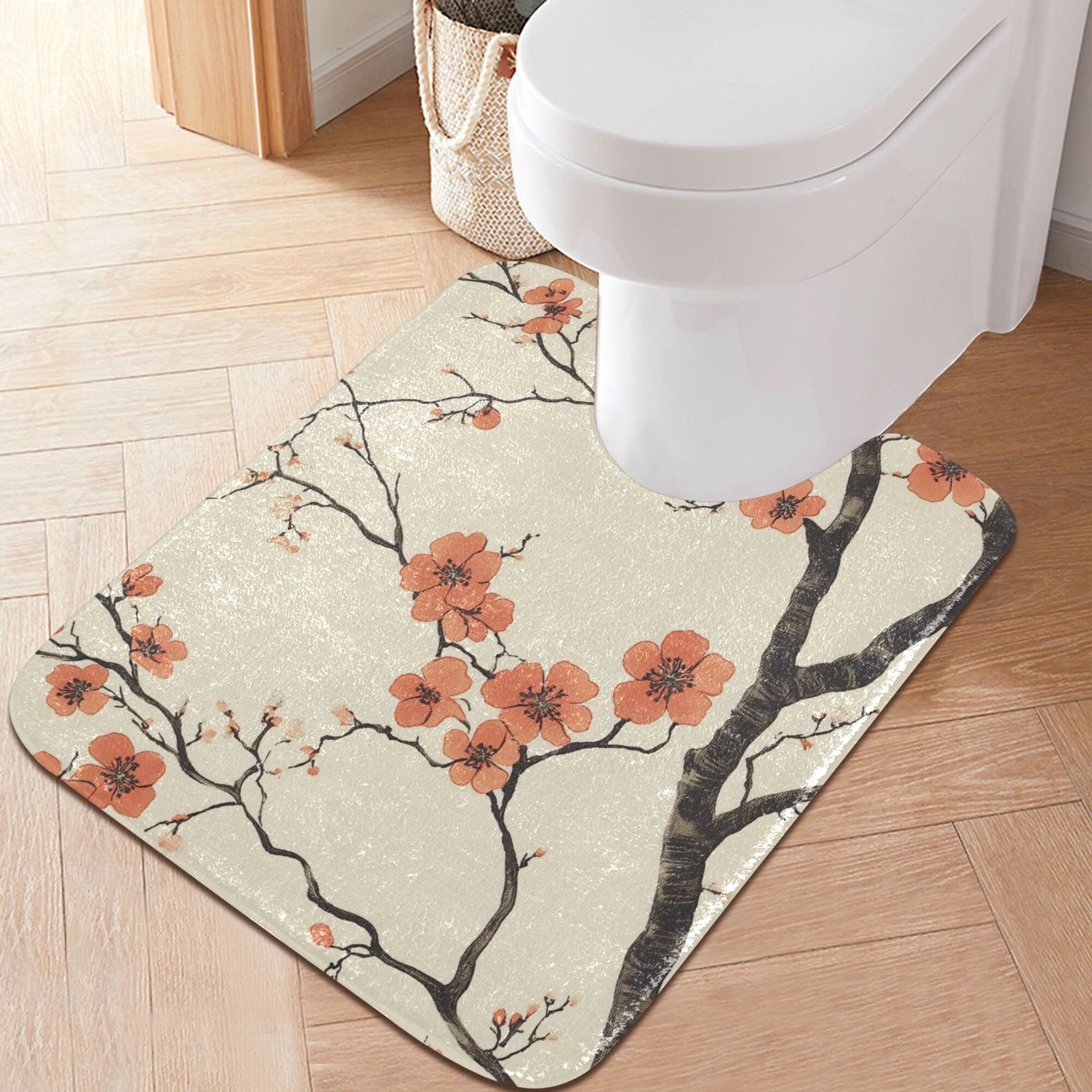 Yayeee Bath Rug for Bathroom Floor Non Slip Rectangle Fluffy Soft Absorbent Mat, 16"x24", Light Red Flowers