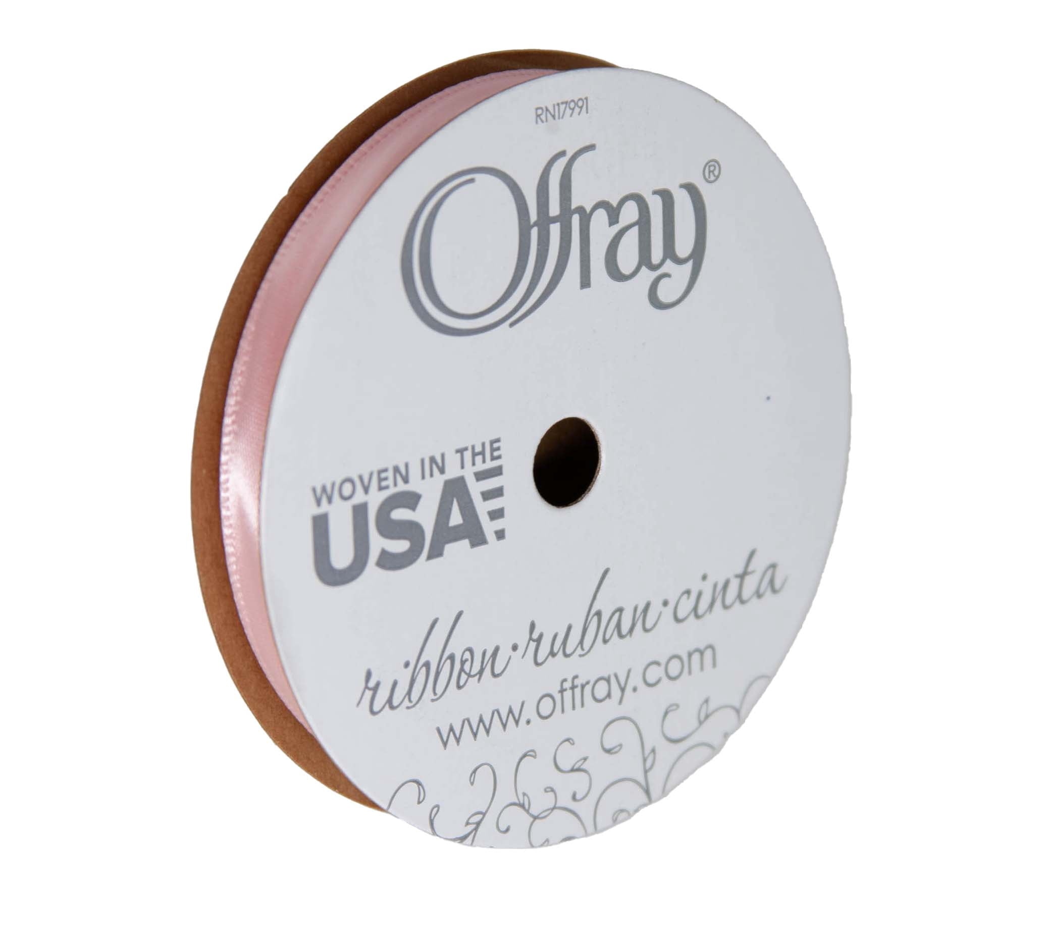 Offray ribbon single face satin 3/8 inches carnation pink
