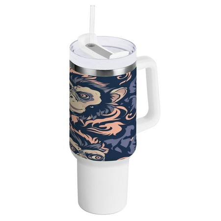 

40 Oz Car Handle Water Bottle 10.8x3.85 Inch Handle And Straw Travel Water Bottle Reusable Stainless Steel Water Bottle Blue Monkey