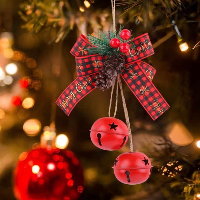 Christmas Bow Iron Bells Tree Ornaments Jute Rope And Berry Bells Hanging Decorations