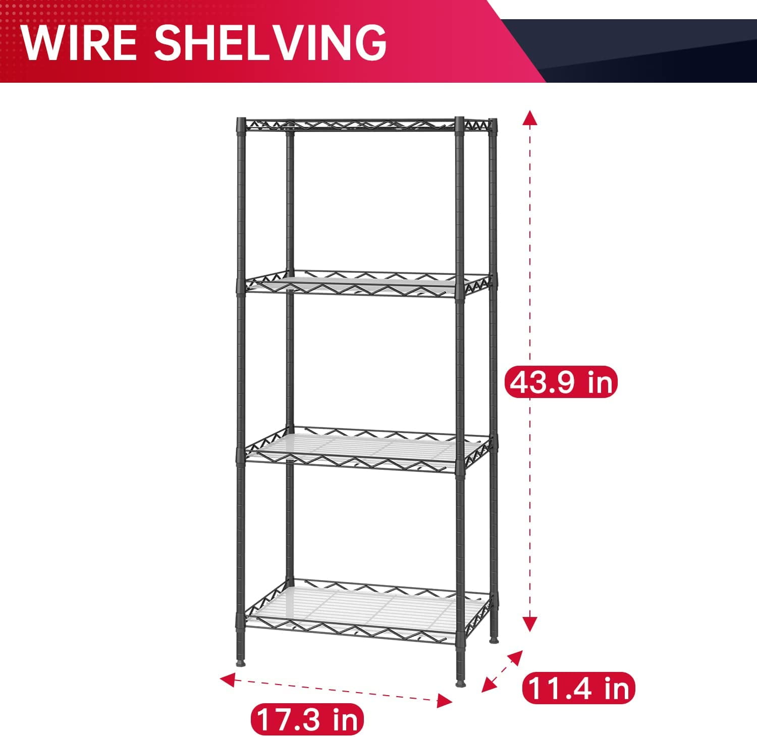 BestOffice 4 Tier Layer Storage Shelves Wire Metal Shelf for Laundry Bathroom Kitchen Garage(18L x 12W x 44H),Black
