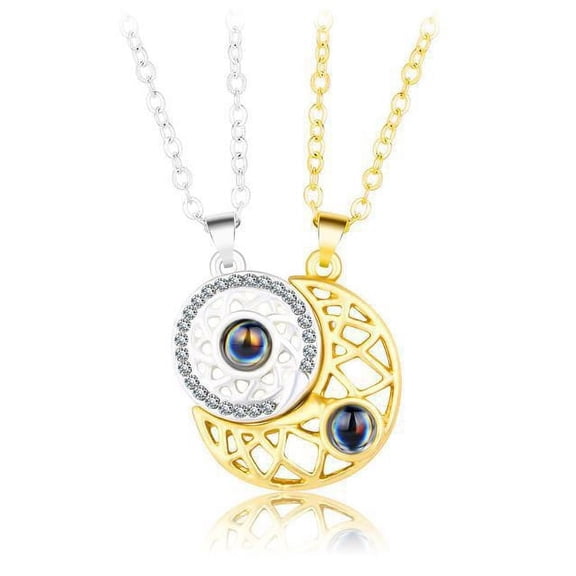 Pendant Necklace for Women Couples Necklace Matching Necklaces Sun and Moon Pendant Necklaces Projection with 100 Languages I Love You Jewelry Gifts for Valentines Day