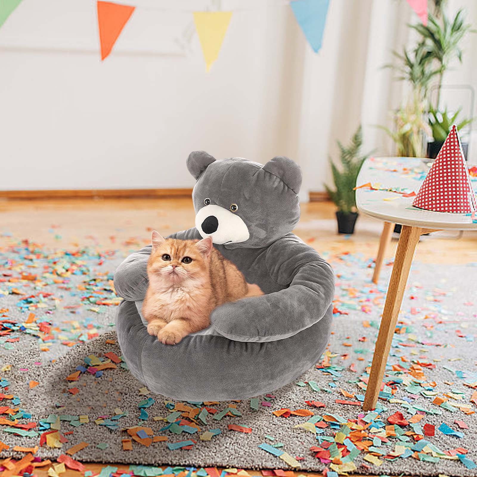 Cute Bear Hug Pet Bed, 46x40cm Detachable Washable Dog Beds, Soft Comfortable Plush Cat Sleeping Mat, Pet Bed Warm Cozy Calming Pet House, Warm Pet Bed Mat, Non-Slip Dog Cat Beds