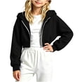 thumbnail image 2 of Gealkoca Girl's Zip Up Cropped Hoodie Crop Top Sweatshirt Drawstring Long Sleeve Jacket Kid's Solid Color Casual Zippered Hooded Sweatshirt 5-15Y, 2 of 6