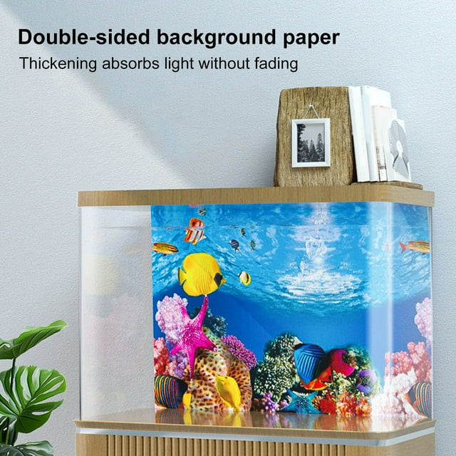 CBFFDC Easy to Apply Fish Backdrop Double Sided 3D Aquarium Background Clear Print Underwater World Fish Tank Decoration Poster