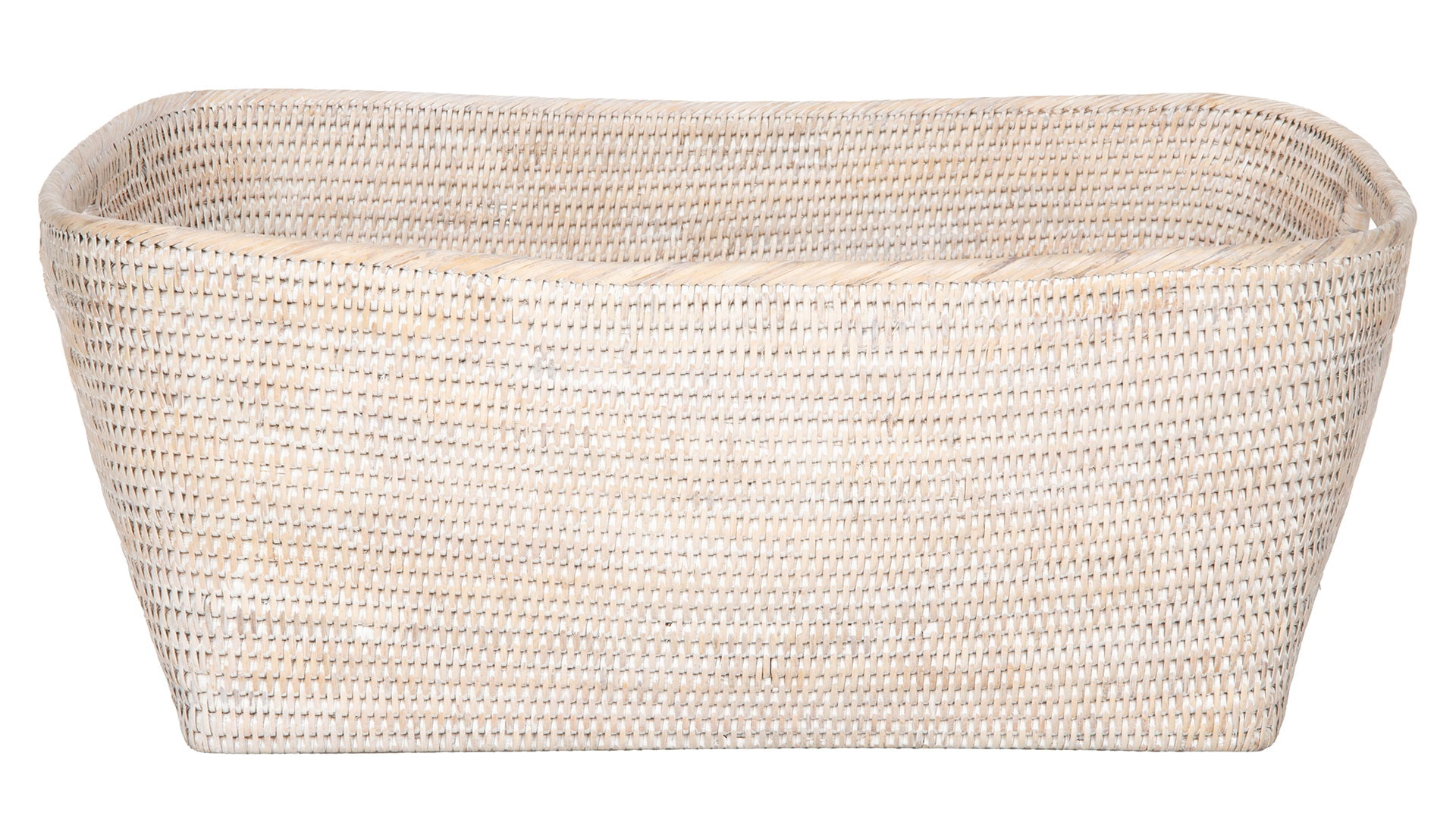 Kouboo La Jolla Oblong Storage Basket, Large, Wicker Basket, Decorative Storage, Rattan, Clear Lacquer Finish, White Wash