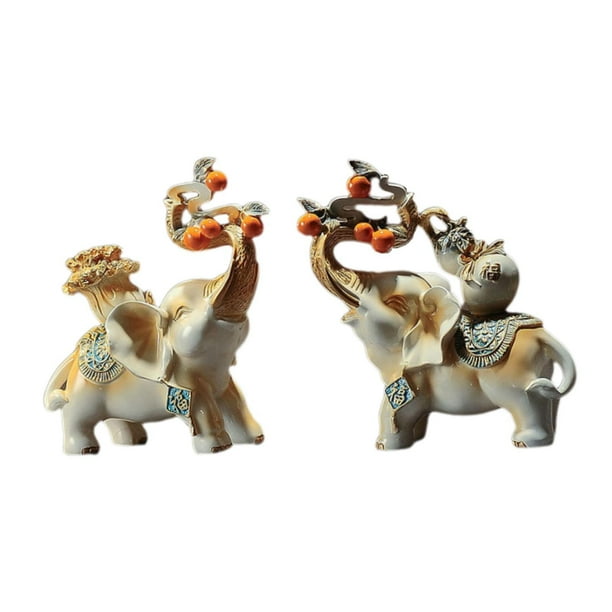 2 piezas de estatuas de elefantes, decoraciones de elefantes de la suerte, figuras de resina para el Blanco