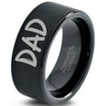 thumbnail image 1 of Tungsten Dad Typography Writing Band Ring 9mm Men Women Comfort Fit Black Flat Cut Brushed Polished, 1 of 4