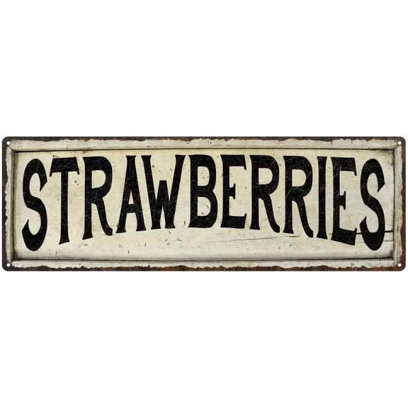 STRAWBERRIES Farmhouse Style Wood Look Sign Gift 8x24 Metal Decor 108240028273