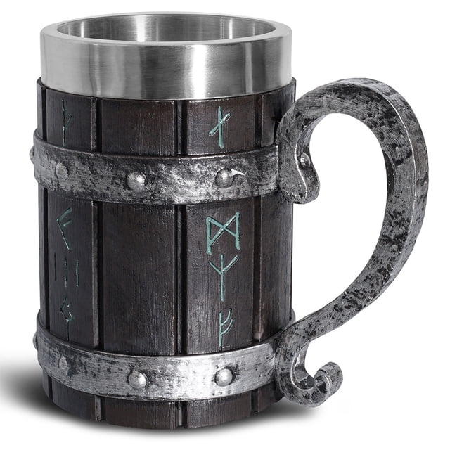 Advancent Taza de bebida de jugo de vino de acero inoxidable, reemplazo elegante Vintage, empuñadura vikinga, taza de resina para fiesta, Barra de herramientas