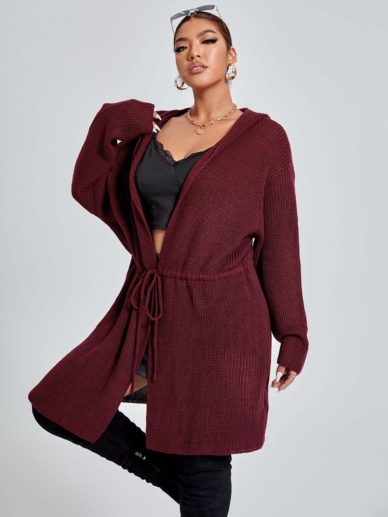 Women's Plus Drop Shoulder Drawstring 