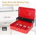 thumbnail image 4 of Large Locking Cash Box with Money Tray, Lock Box with Security Cable Metal Money Box with Key Lock, Red, 4 of 8