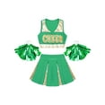 thumbnail image 3 of Aislor Girls Schoolgirls Cheer Leader Uniform Crop Top with Pleated Skirt and Pom Poms Dancewear Green 10, 3 of 7