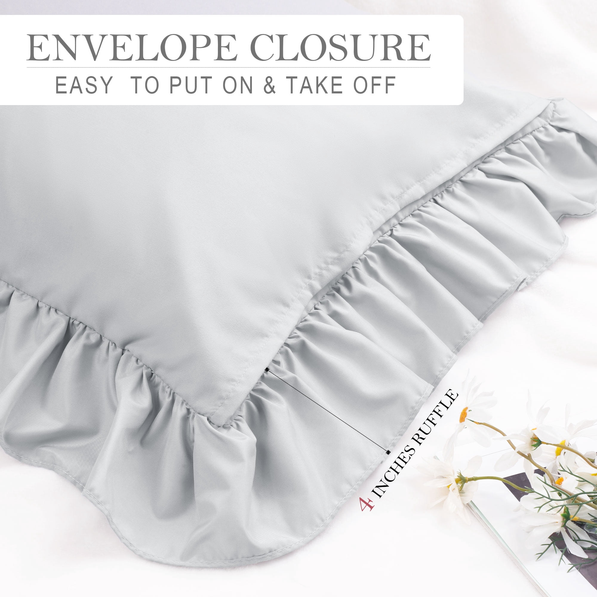 Unique Bargains Microfiber Ruffle Envelope Closure Pillowcases 2 Pcs Light Gray King