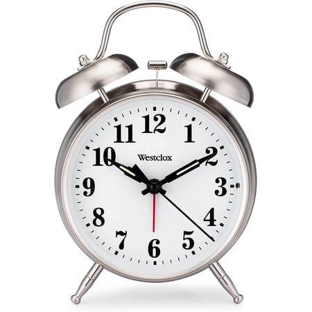 Big Ben Twin Bell Alarm Clock | Loud Alarm Clock for Heavy Sleepers | Battery Operated Metal Clock with Backlight for Bedside Table, Bedroom, Kids Room, Desk (Silver, 4)