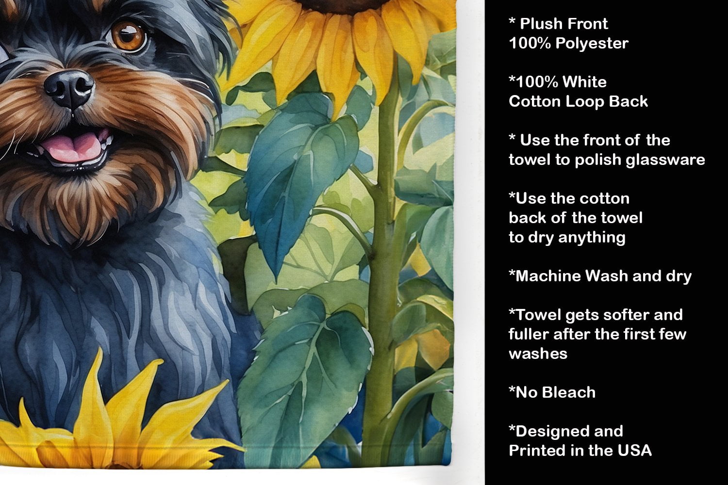 Carolines Treasures DAC6000KTWL 25 x 15 in. Affenpinscher in Sunflowers Kitchen Towel