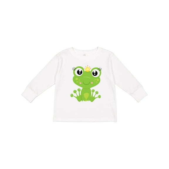 Inktastic Cute Frog, Green Frog, Frog Princess, Crown Girls Long Sleeve Toddler T-Shirt