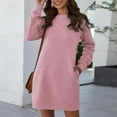 thumbnail image 4 of Prolriy Long Sleeve Dress for Women Round Neck Long Sleeve Women's Sweater Waist Dress Womens Dresses Red3 L, 4 of 4