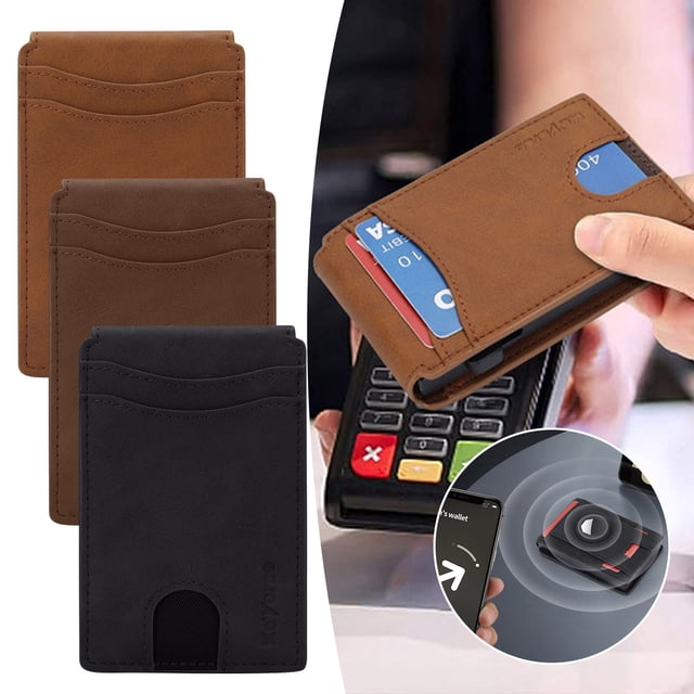 Light Brown Microfiber Slim Card Holder For Men – Multifunctional Wallet With Anti Demagnetization ID Pocket For Daily Use Or