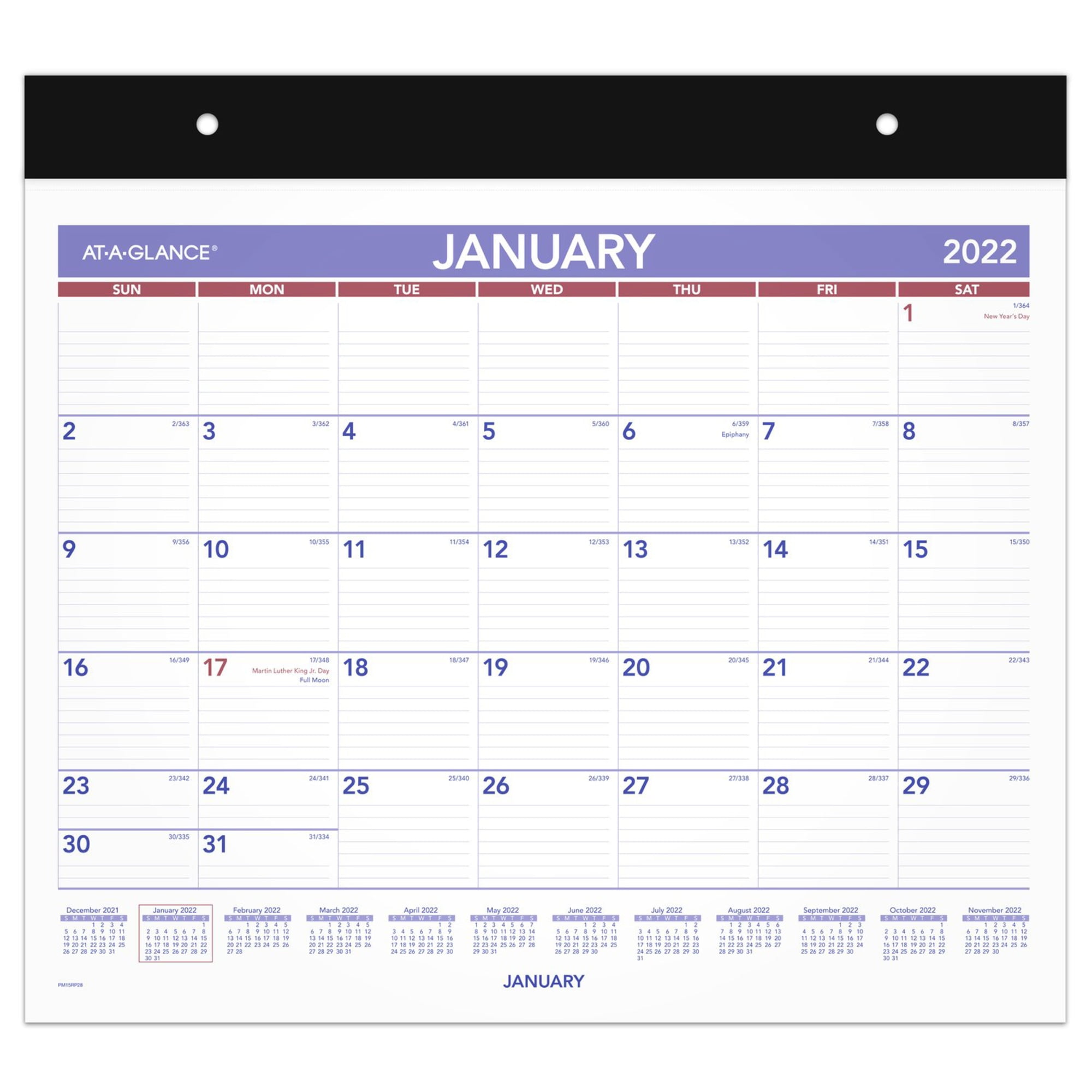 AT-A-GLANCE® Repositionable Wall Calendar With adhsve Backing, 15' x 12', January To December 2022, PM15RP28