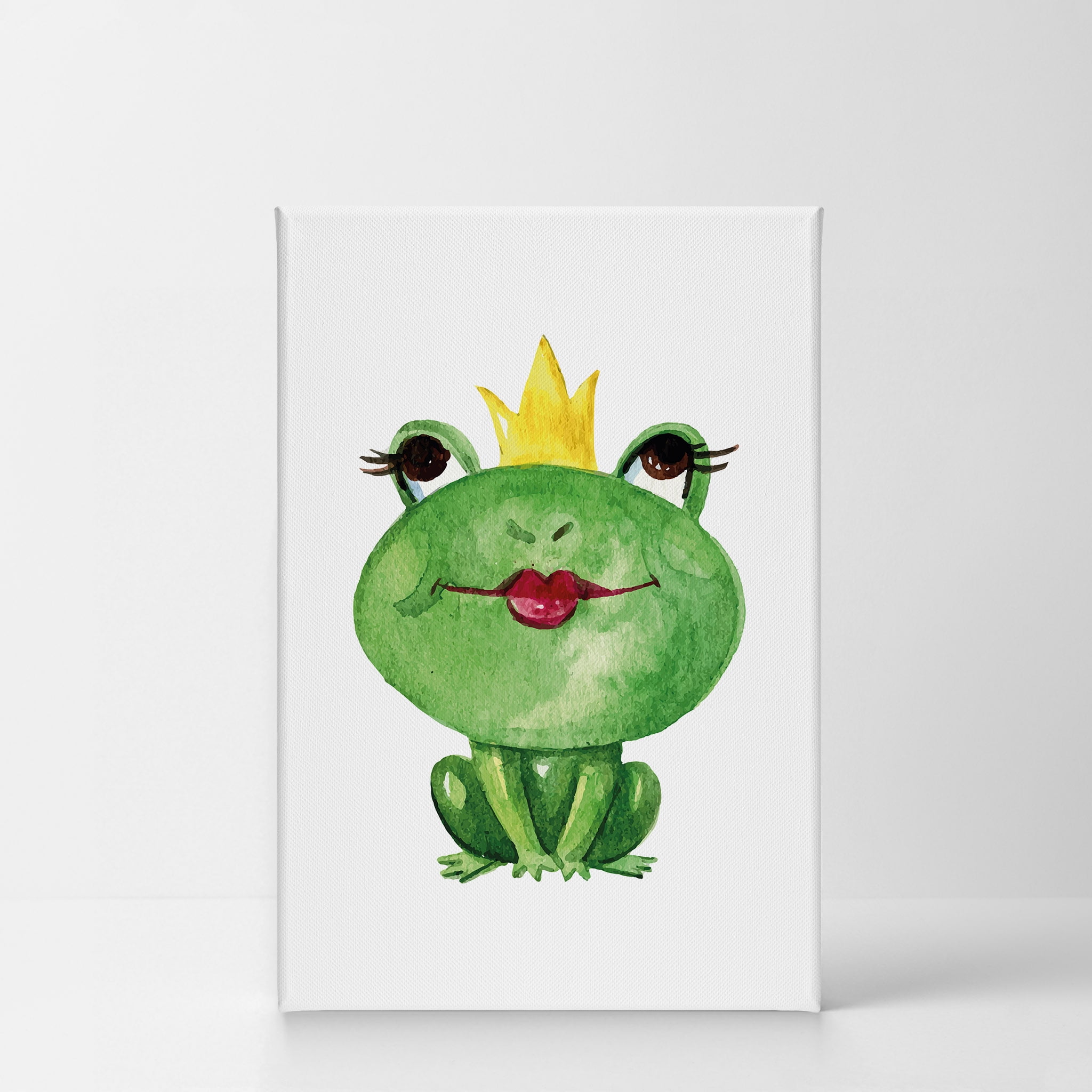 Smile Art Design Beautiful Princess Frog Red Lips Watercolor Painting Illustration Animal Canvas Wall Art Print Office Living Room Bedroom Kids Girl Boy Baby Nursery Room Decor Ready To Hang 36x24