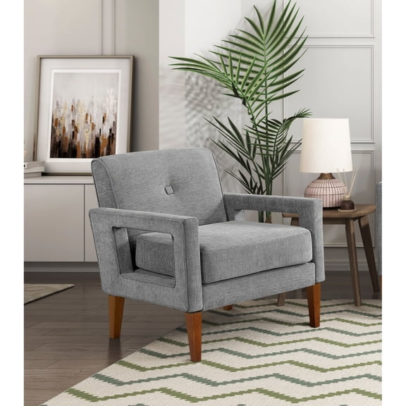 Newboti Furniture Modern Living Room Chair Gray Chenille Upholstery Pocket Coils Solid Wood Legs Furniture 1pc Armchair 73005