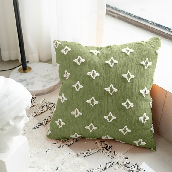 Leaf Grass Floral Design Pillow | Breathable Soft Cotton Sofa Couch Throw Pillow | 20x45x5cm Green Decorative Pillow | Washable Home Decor Living Room Display Pillow