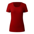 thumbnail image 2 of Gubotare Women's Short Sleeve V Neck Solid T Shirt 2024 Summer Slim Fit Ribbed Knit Basic Tee Tops (Red,M), 2 of 5