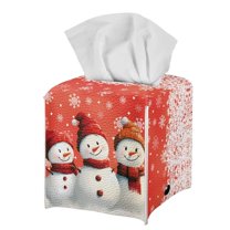 FUIALDOLG Decorative Tissue Box Cover Square, Waterproof PU Leather Car Tissue Holder with Cute Snowman Snowflakes Facial Napkin Organizer on Table and Bathroom, Office