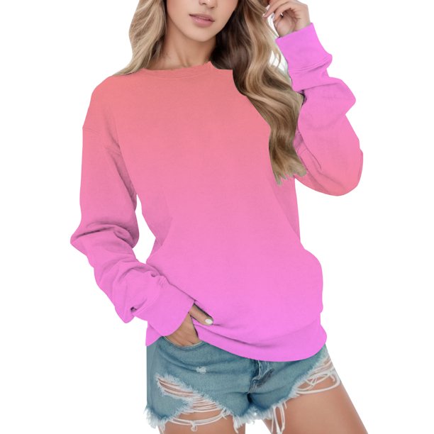 Gibobby Sudadera mujer Sudadera de Cuello Redondo Sudadera de algodón para Mujer Sudadera Ligera Sudadera para Mujer(Rosa,CH)