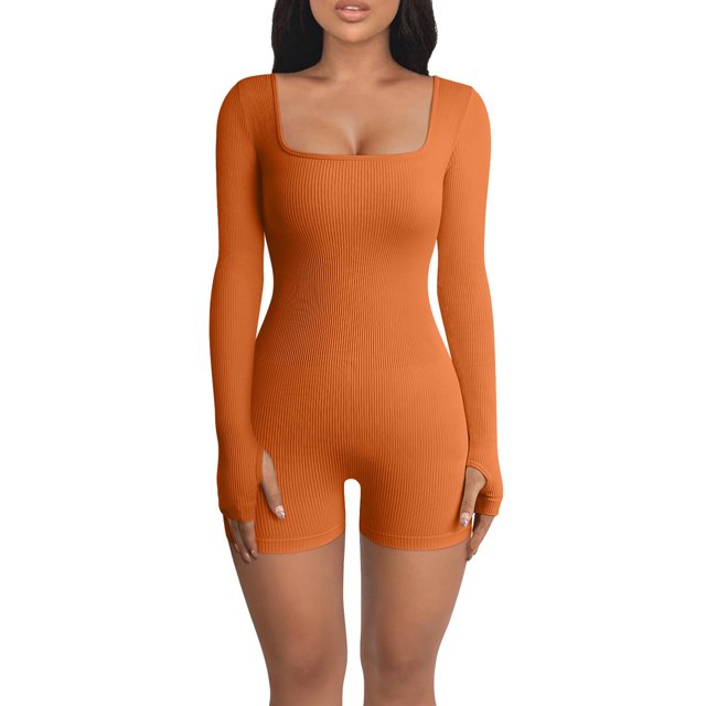 xiaxaixu Combinaison de Yoga pour Femmes, Manches Longues, Col Carré, Combishort de Gym