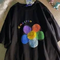 thumbnail image 2 of Camiseta de manga corta con flores de arcoíris de algodón puro para mujer, estilo veraniego, versátil, de marca de moda, versión coreana, cuello redondo, 2 of 4