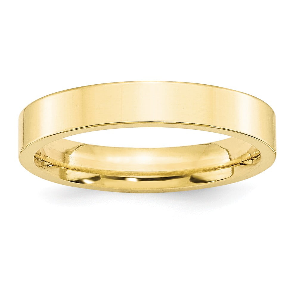 10K Yellow Gold Wedding Band Ring Standard Flat Solid Polished 4 mm 4mm Flat Step Edge B 