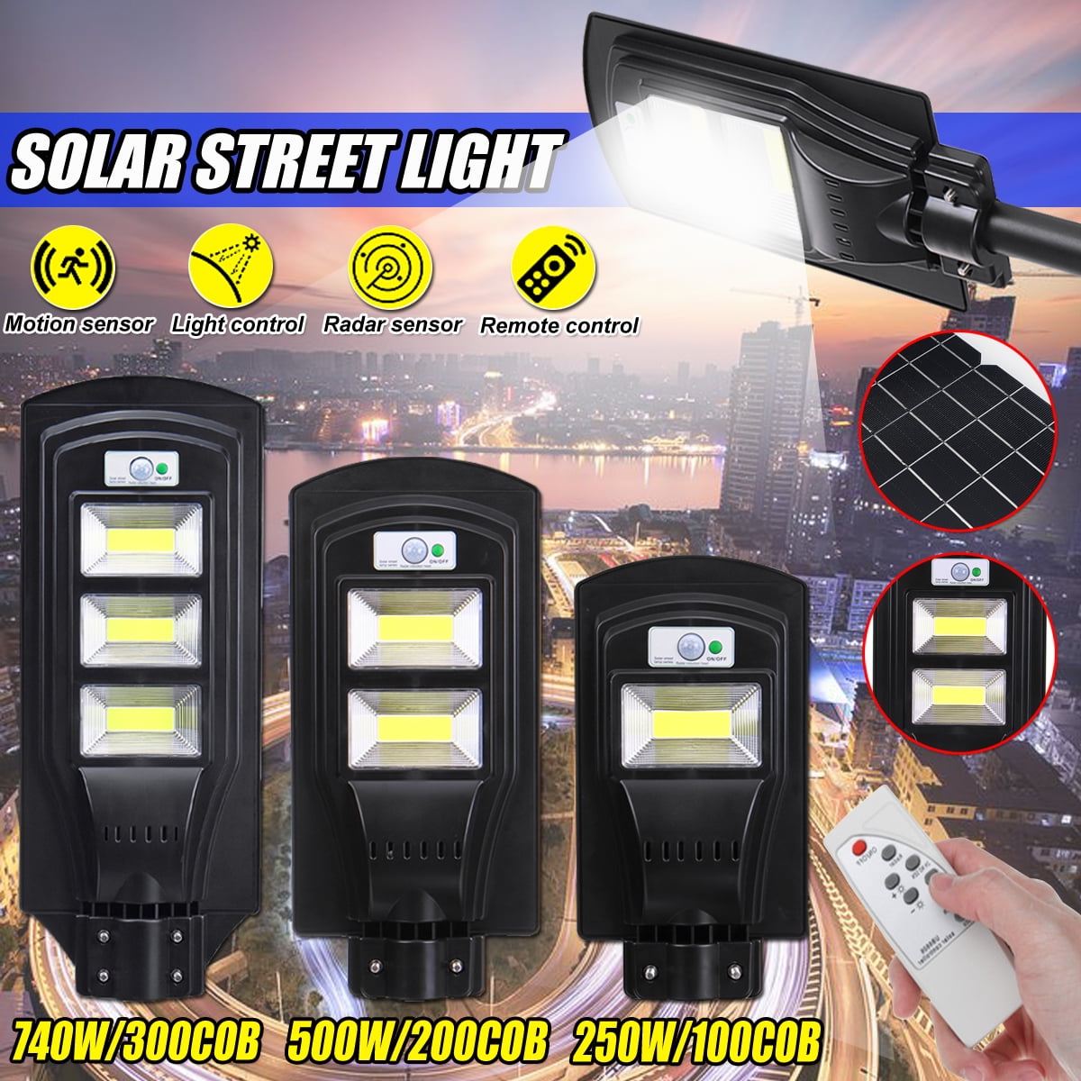 65000LM Solar Street Light without Pole, Outdoor LED Solar Lights PIR