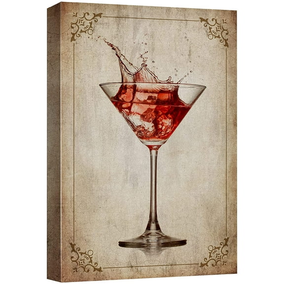 wall26 Canvas Print Wall Art Retro Vintage Martini Glass Red Wine Drinks & Cocktails Alcohol Digital Art Modern Art Decorative Bohemian Chic Kitchen/Food for Living Room, Bedroom, Office - 12&quo