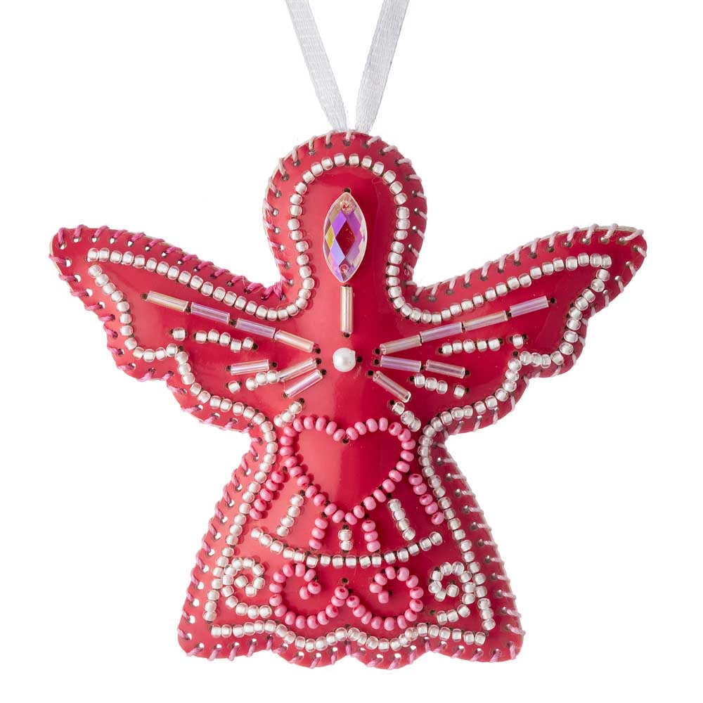 Bead embroidery kit on artificial leather Angel Christmas Ornament FLBB-132