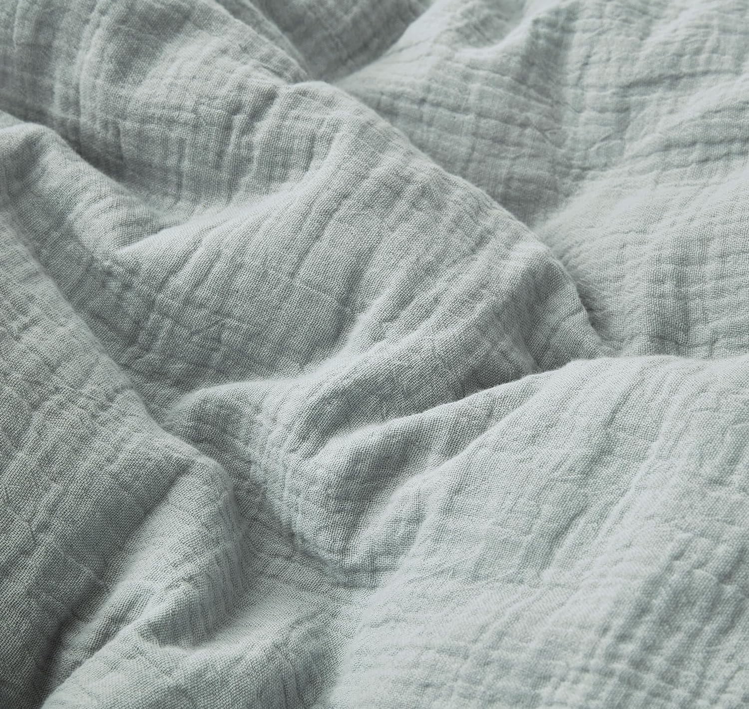 Chezmoi Collection Breeze 3-Piece 100% Cotton Muslin King Comforter Set, Light Blue-Gray Soft Washed Cotton Gauze Comforter, Lightweight Breathable Bedding for All Season