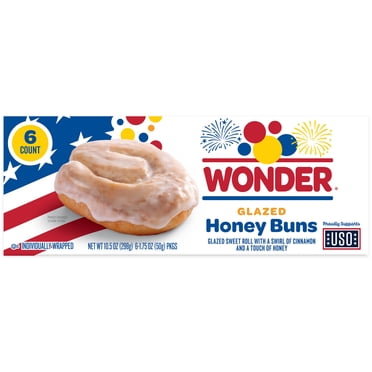 Wonder Glazed Honey Buns, Individually Wrapped Pastry Snacks, 10.5 oz, 6 Count