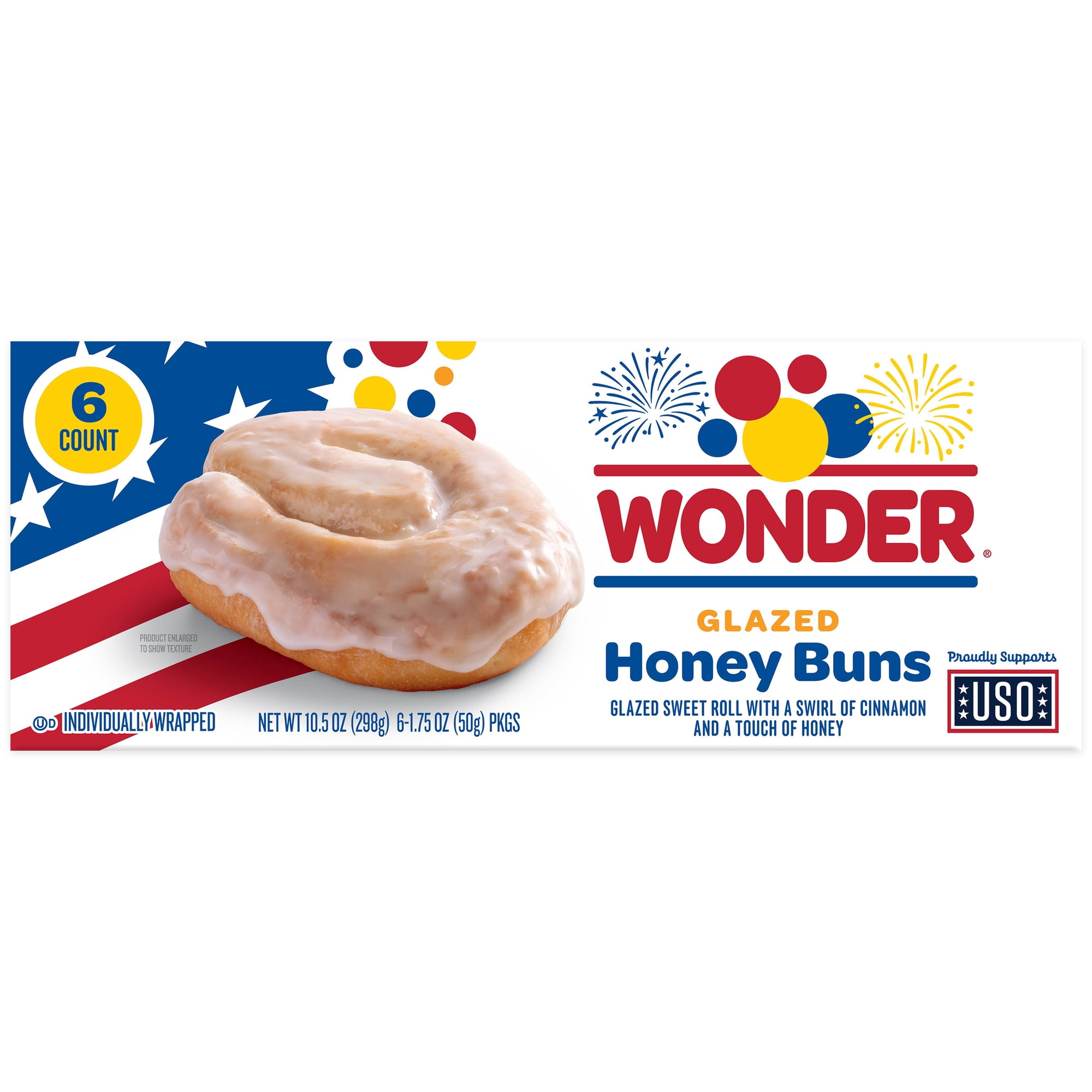Wonder Glazed Honey Buns, Individually Wrapped Pastry Snacks, 10.5 oz, 6 Count
